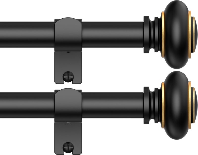 BloomFlower 2 Pack Curtain Rods 18-92 inch, for Window 84 Inch, Adjustable Length Heavy Duty Diameter 7/8 inch, Modern Finials, Black - Image 1